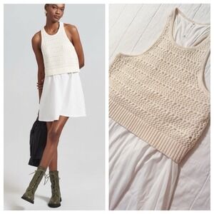 Anthropologie Daily Practice Mini Dress SMALL Twofer Sweater Knit Boho Ivory